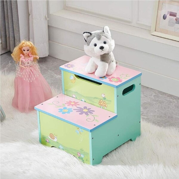 ALL 4 KIDS Girl Hand Painted Flower Step Stool