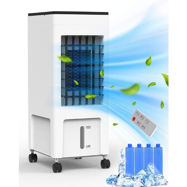 Evaporative Air Cooler, Portable Cooling Fan with Oscillating, Humidifying, 8L Water Tank, 4 Ice Packs, 3 Speeds, 12H Timer, Remote Control for Rooms Home Bedroom Office