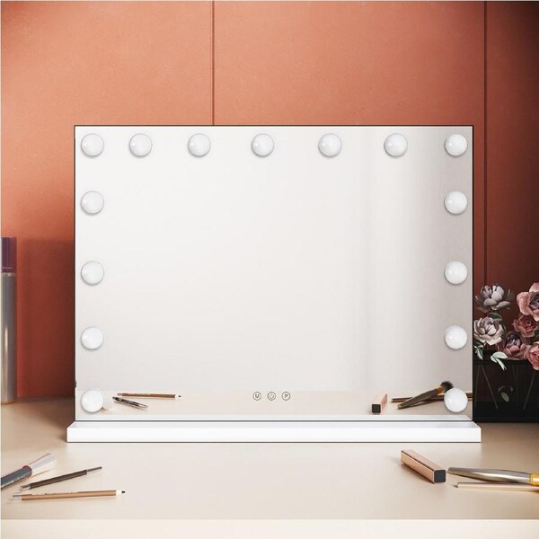 ELEGANT Makeup Mirror 58x12x45.5cm Hollywood Vanity with 15 Bulbs Variable Colour LED Light Desktop Stand Mirror for Makeup