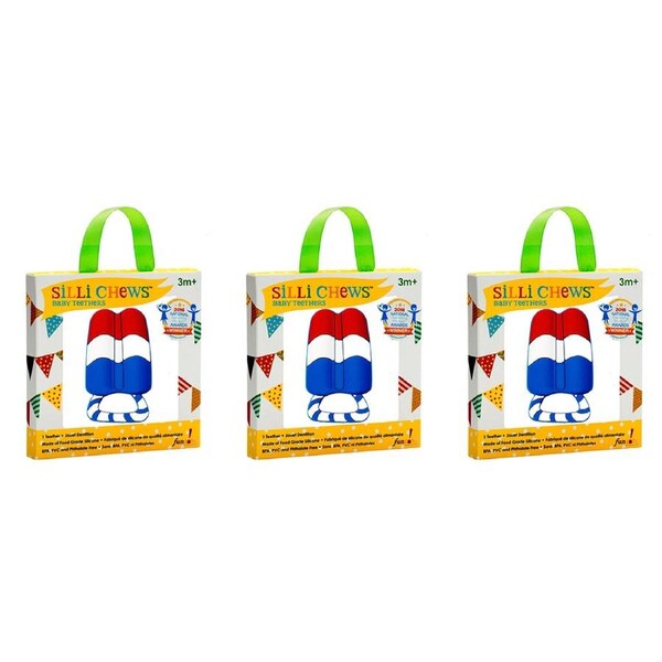 3x Silli Chews Red Popsicle Silicone Teether Baby/Infant Sensory Chew Toy 3m+