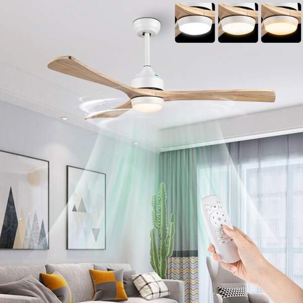 ACA 52" Ceiling Fan LED Light Remote Control 3 Wooden Blades Timer White