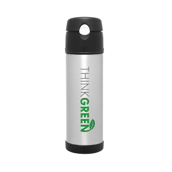 Thermos Vacuum Insulated Durable Hydration Bottle with Straw Think Green 530ml