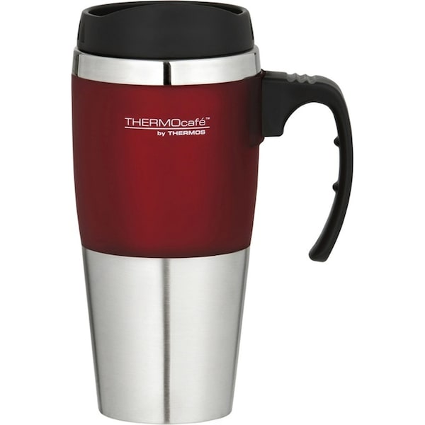 THERMOcafe Stainless Steel Double Walled Durable Travel Mug Red trim 450ml