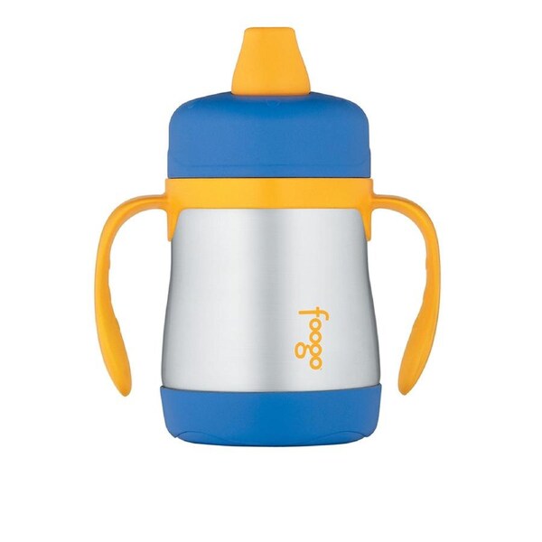 Foogo Stainless Steel Vacuum Insulated Spout Sippy Cup with Handles Blue 210ml