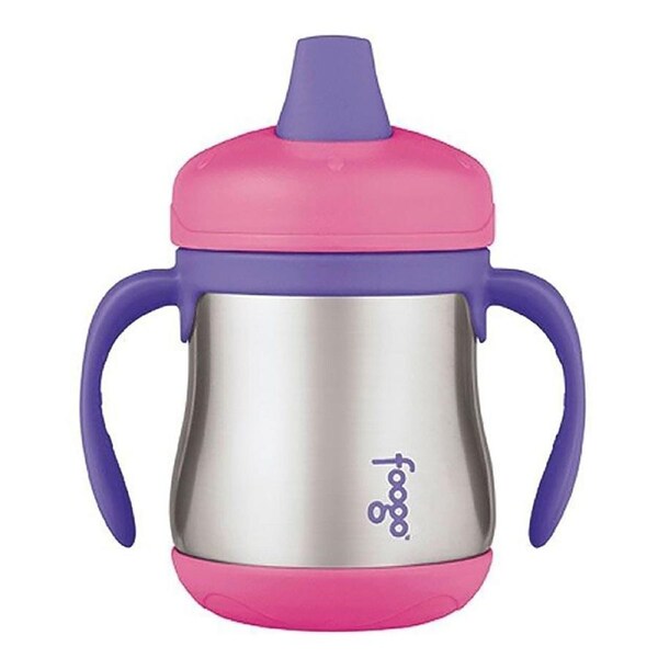 Foogo Stainless Steel Vacuum Insulated Spout Sippy Cup with Handles Pink 210ml