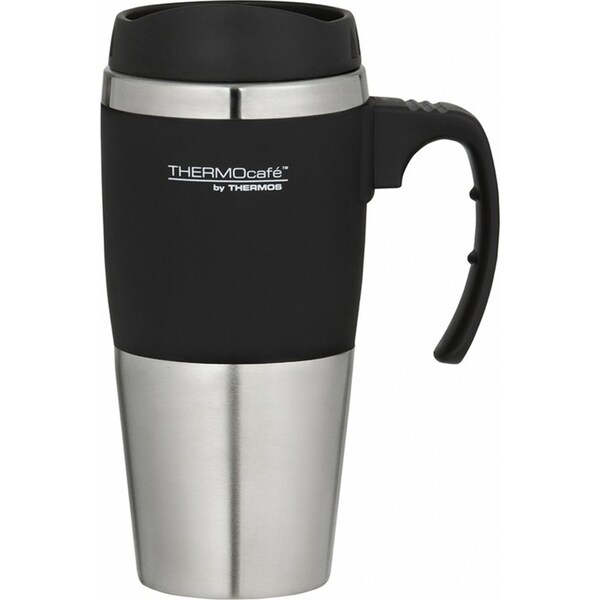 THERMOcafe Stainless Steel Double Walled Durable Travel Mug Black trim 450ml