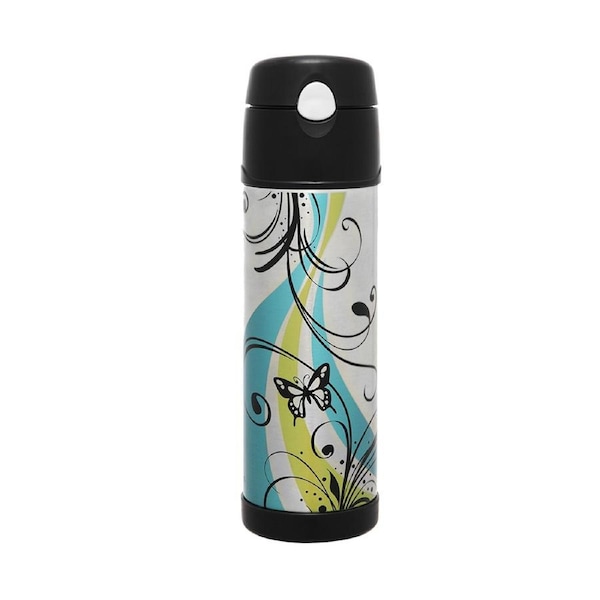 Thermos Vacuum Insulated Durable Hydration Bottle with Straw Butterfly 530ml