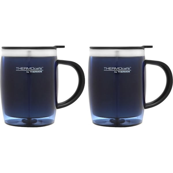 2PK THERMOcafe Stainless Steel Inner Plastic Outer Durable Desk Mug Blue 450ml