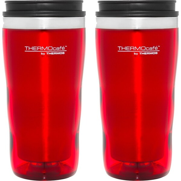 2PK THERMOcafe Stainless Steel Inner Plastic Outer Travel Tumbler Red 470ml