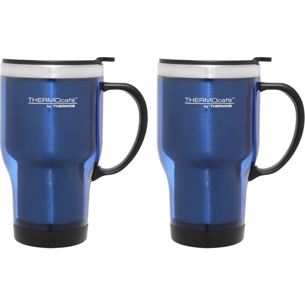 2PK THERMOcafe Stainless Steel Inner Plastic Outer Durable Travel Mug Blue 470ml