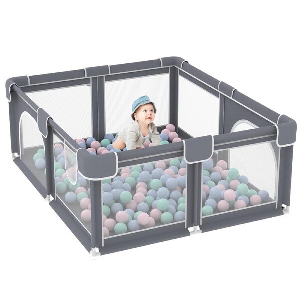 Advwin Large Baby Playpen Kids Activity Central Child Play Fence with Anti-Slip Base Grey 155cm*185cm