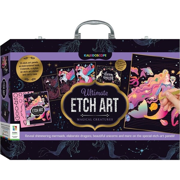 Kaleidoscope Etch Art Magical Creatures Carry Case Kids/Children Activity Kit