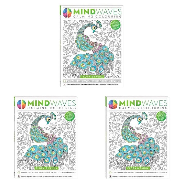 3x Art Maker Mindwaves Flora/Fauna Calming Colouring Draw Relaxing Activity Book