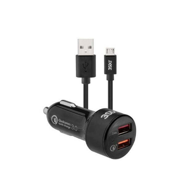 3sixT Car Charger 5.4A + Micro USB Cable 1m - Black