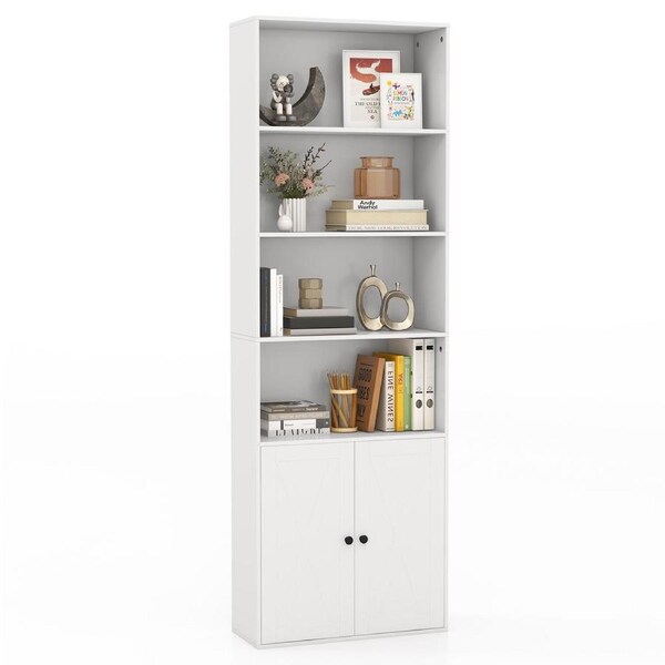 Giantex 1.8M Bookcase 6-Tier Display Shelf Storage Cabinet Bookshelf w/Adjustable Shelf & 2 Doors, White