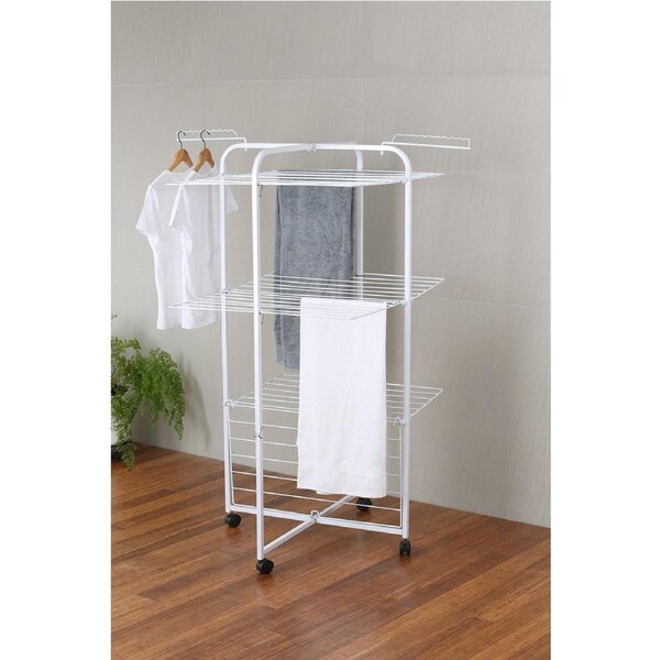 Clothes Airer Heavy Duty Tower 42 Rail on Wheels White