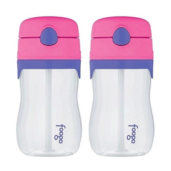 2PK Foogo BPA Free Tritan Plastic Kids/Childrens Drink Bottle w/Straw Pink 360ml