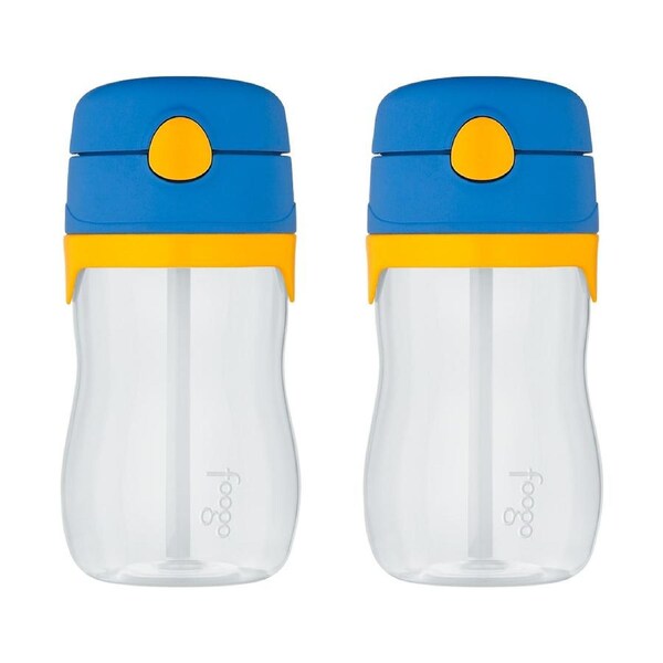2PK Foogo BPA Free Tritan Plastic Kids/Childrens Drink Bottle w/Straw Blue 360ml