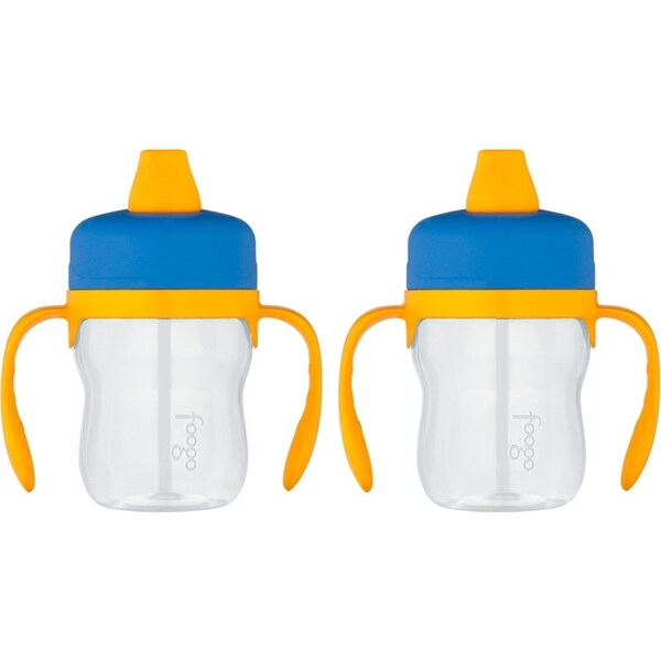 2PK Foogo BPA Free Soft Spout Tritan Plastic Sippy Cup with Handles Blue 235ml