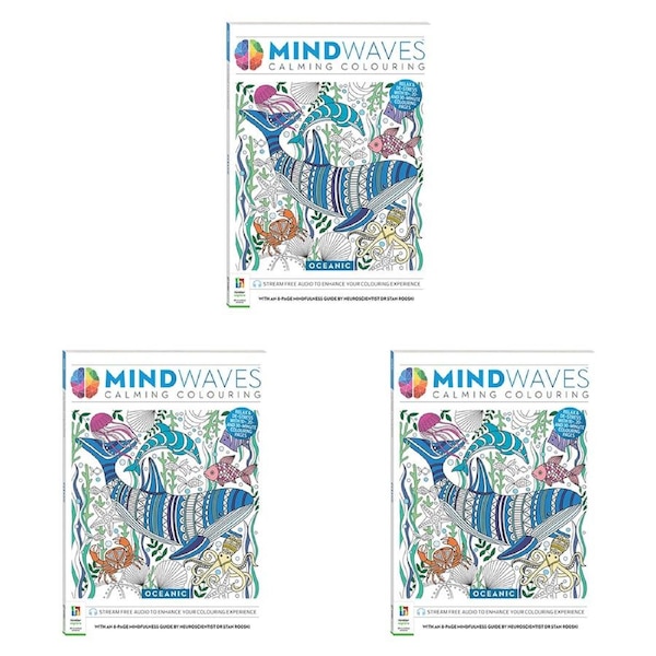 3x Art Maker Mindwaves Oceanic Calming Colouring Activity Book Relaxing Adult