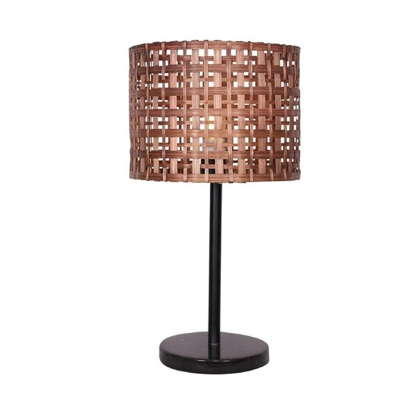Sarantino Rattan Desk Lamp with Black Marble Base