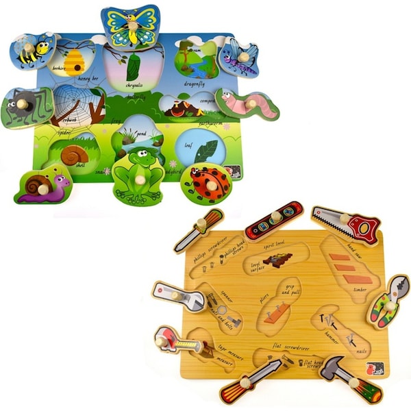 Koala Dream Minibeasts And Tools Early Learning Wooden Peg Kids Puzzle 18m+