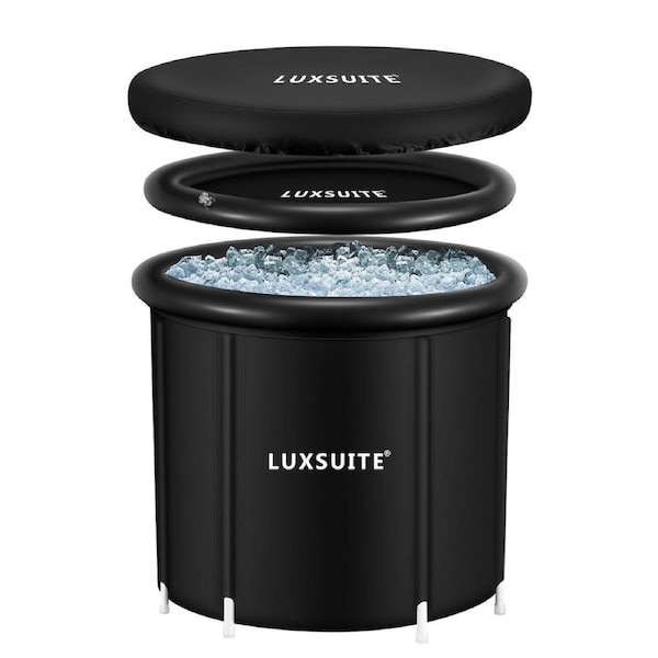 Portable Ice Bath Tub 300L Inflatable Hot Bathtub SPA Massage Athletes Cold Water Therapy Adult Soaking Folding Outdoor Plunge Large Black 80x71cm