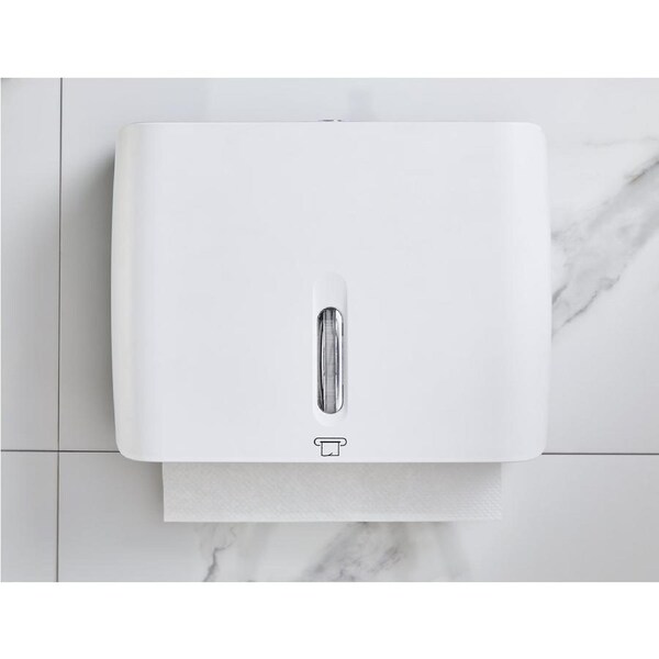 Dolphy Horizontal Slim ABS Paper Towel Dispenser - White, Lockable Wall Mount for Multi-Format Towels