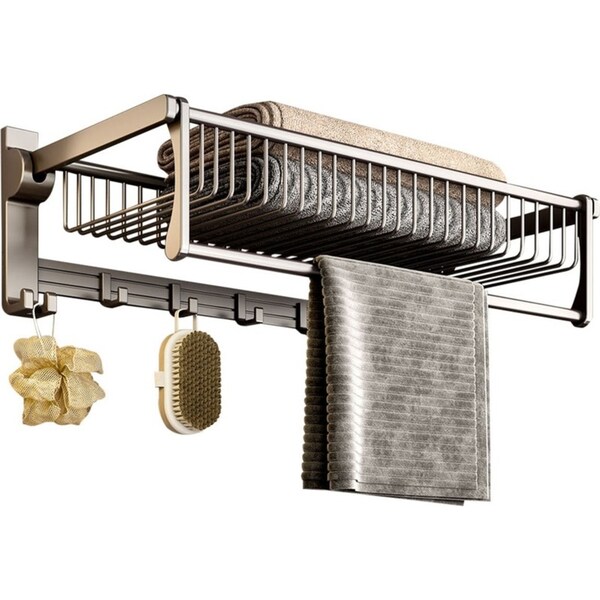 SOGA 50cm Wall-Mounted Double Pole Towel Holder Bathroom Organiser Rail Hanger with Hooks