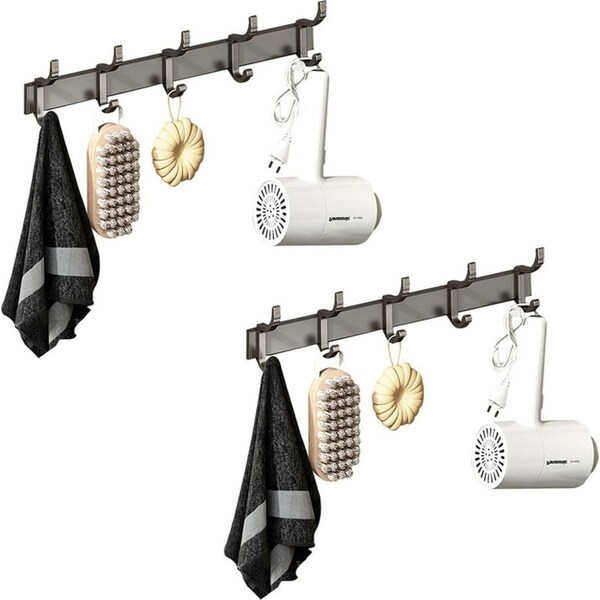 SOGA 2X 37cm Wall Mounted Towel Rack Space-Saving Hanger Organiser with Durable Hooks