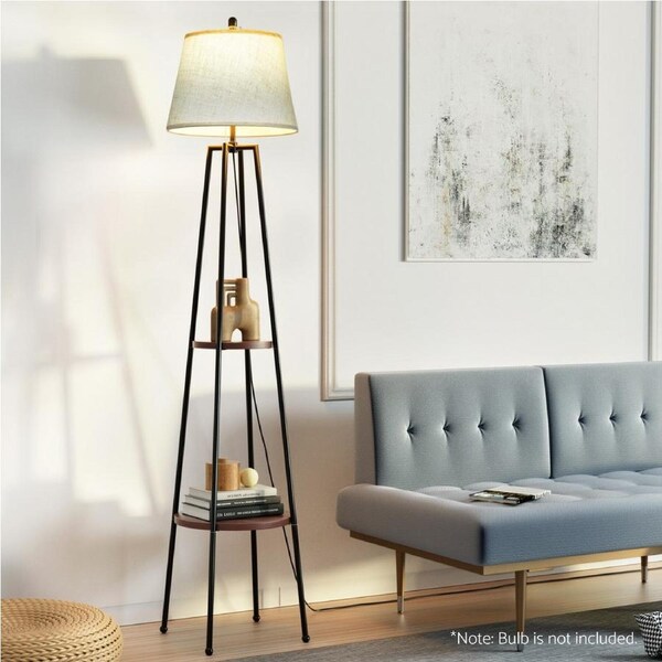 Artiss Floor Lamp 2 Tier Shelf Storage LED Light Stand Home Living Room Upright