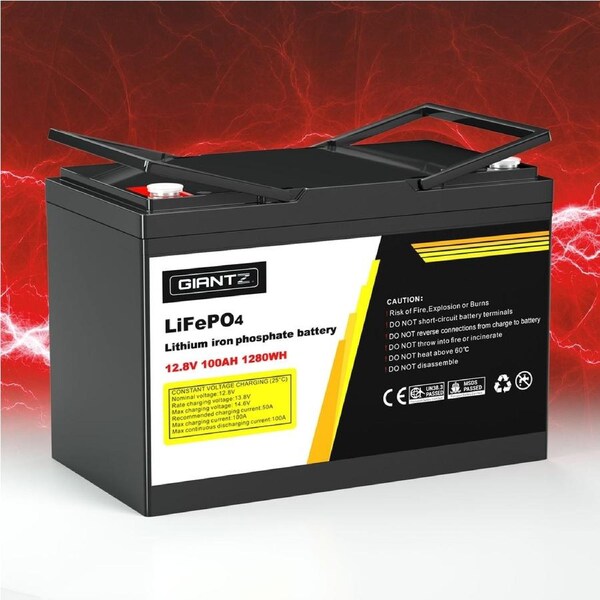 12V 100Ah Giantz Lithium Battery LiFePO4 Deep Cycle Box Solar Caravan Camping