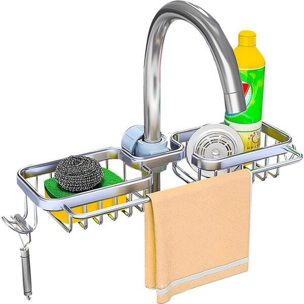 SOGA Silver Kitchen Sink Organiser Faucet Soap Sponge Caddy Rack Drainer with Towel Bar Holder