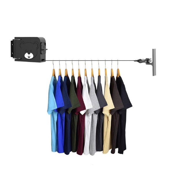 SOGA 160mm Wall-Mounted Clothes Line Dry Rack Retractable Space-Saving Foldable Hanger Black
