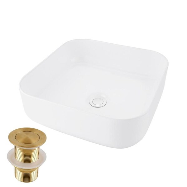 ACA 38x38CM Bathroom Ceramic Vanity Basin Bathroom Sink Above Counter Wash Bowl With Pop Up Waste Set