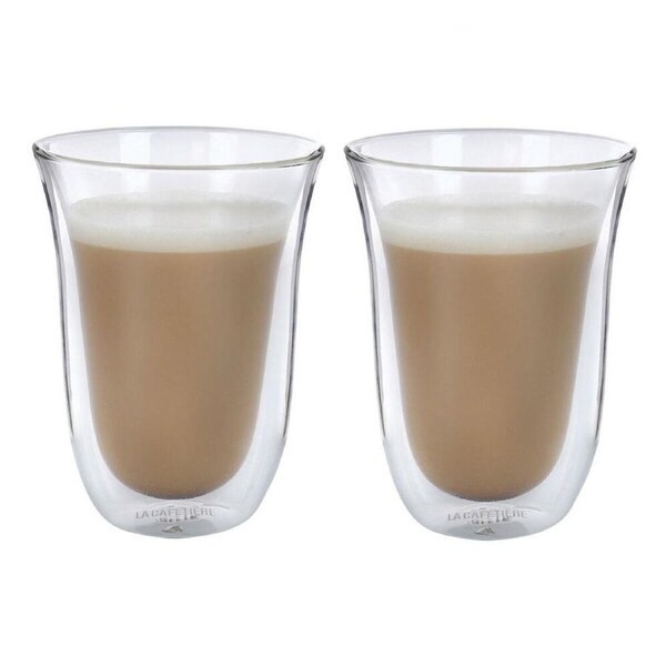 2pc La Cafetiere 300ml Double Walled Latte Glasses Drinking Coffee Mug Clear