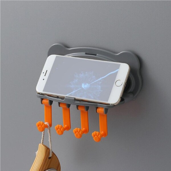 2Pcs Wall Mounted Phone Holder Remote Control Storage Rack Key Plug Storage Hook