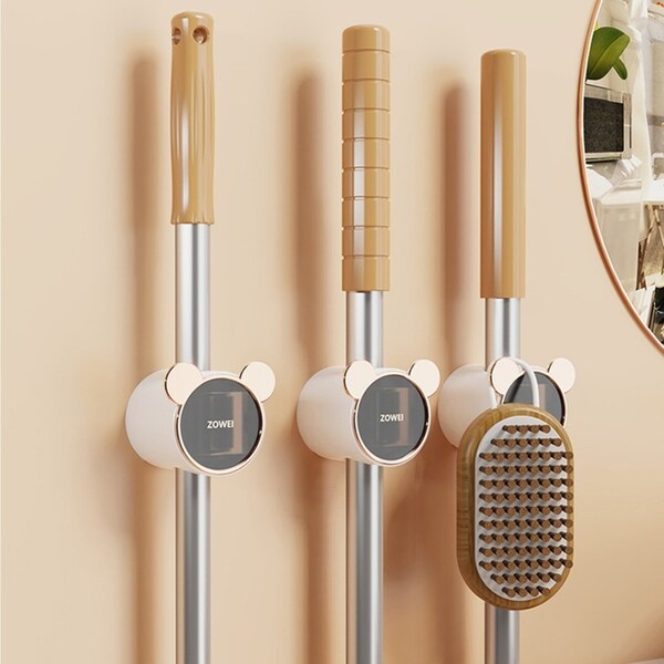 4pcs Wall Mounted Mop Holder Multifunctional Bathroom Mop Clip Mop Storage Racks