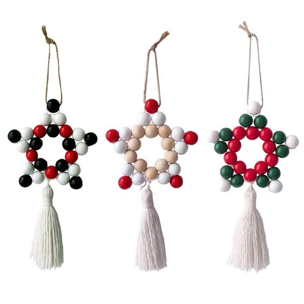 3Pcs Christmas Natural Wood Bead Pendant Decor Christmas Decor Party Ornament