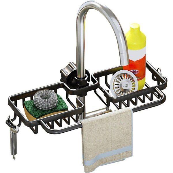 SOGA Black Kitchen Sink Organiser Faucet Soap Sponge Caddy Rack Drainer with Towel Bar Holder