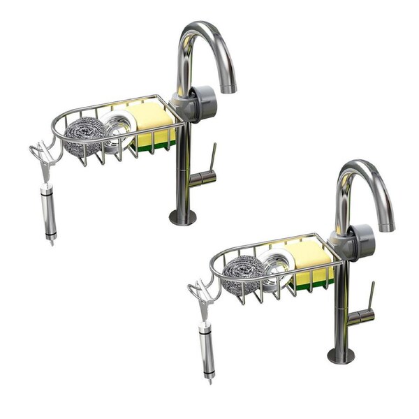 SOGA 2X Silver Single Kitchen Sink Organiser Faucet Soap Sponge Caddy Rack Storage Drainer