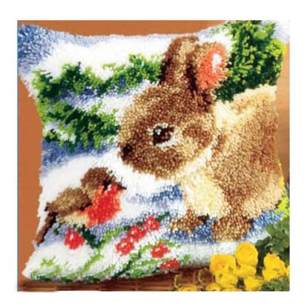 Crafting Kit Latch Hook Bunny and Bird with Canvas Hook and Threads