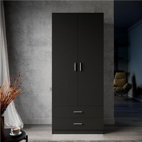 ELEGANT Wardrobe Cabinet Bedroom Clothes Storage Organiser Cupboard Armoire Closet 2 Door 2 Drawers 180cm