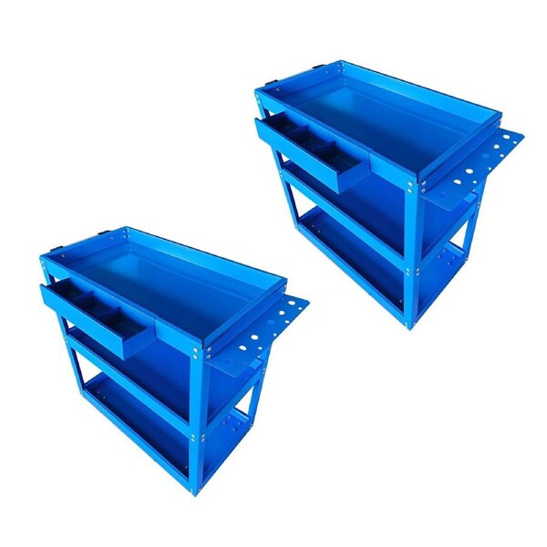SOGA 2X 3 Tier Tool Storage Cart Portable Service Utility Heavy Duty Mobile Trolley Blue