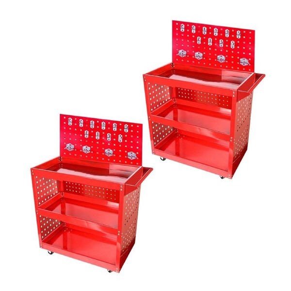 SOGA 2X 3 Tier Tool Storage Cart Portable Service Utility Heavy Duty Mobile Trolley with Porous Side Panels