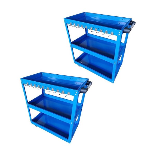 SOGA 2X 3 Tier Tool Storage Cart Portable Service Utility Heavy Duty Mobile Trolley with Hooks Blue