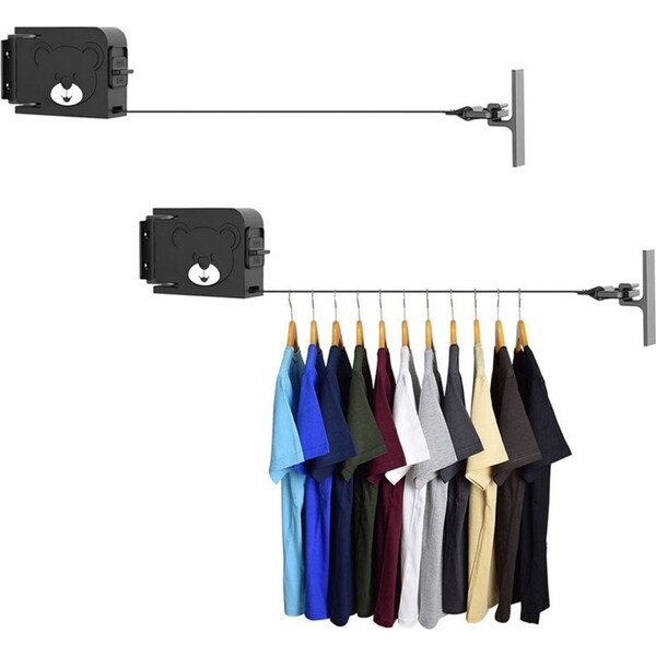 SOGA 2X 160mm Wall-Mounted Clothes Line Dry Rack Retractable Space-Saving Foldable Hanger Black