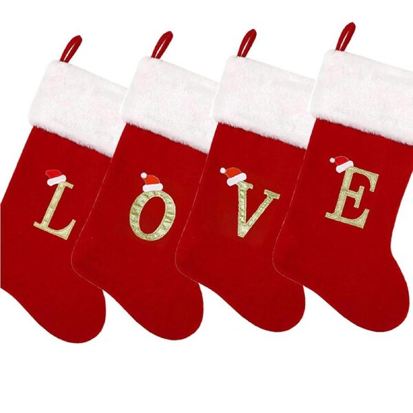 4 Pack Alphabet Letters Christmas Stocking Nordic Letter Print Xmas Stockings