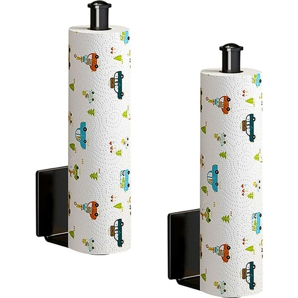 SOGA 2X Black Wall-Mounted Kitchen Roll Holder Organiser Space Saving Rack