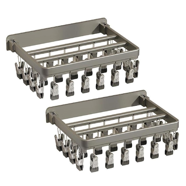 SOGA 2X Wall-Mounted Clothes Hanger Multi-Clamp Laundry Drying Wall Rack